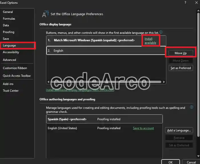Alternativa para instalar idiomas en Excel