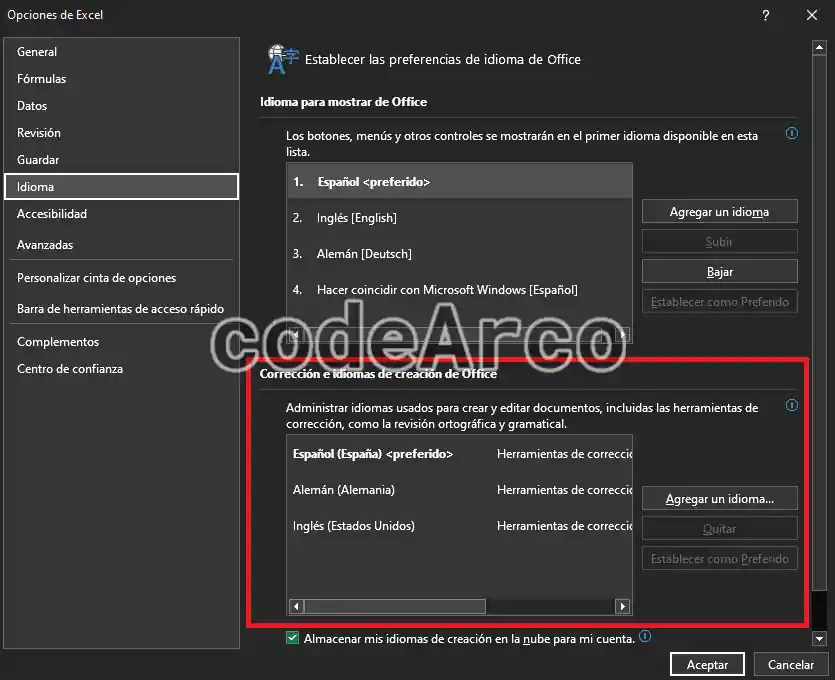 Como cambiar idioma corrector gramatical de Office