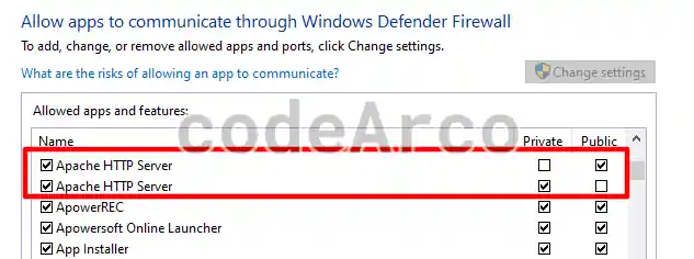 Configure Apache HTTP Server firewall Windows