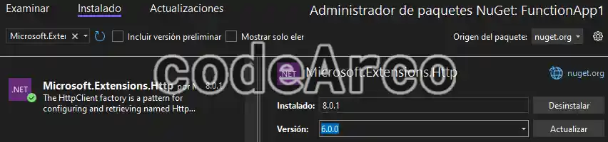 Downgrade Microsoft Nuget package version