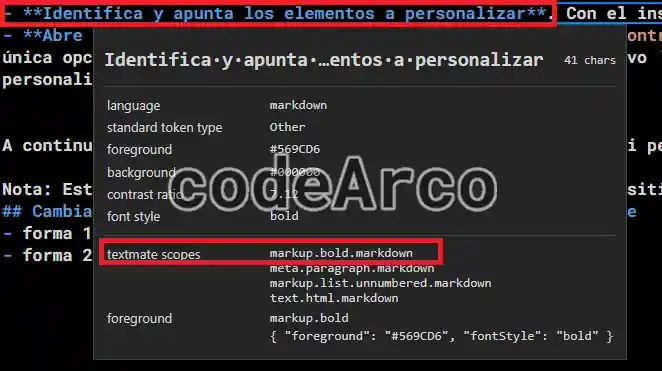 Example selector to change Markdown code styles in VSCode