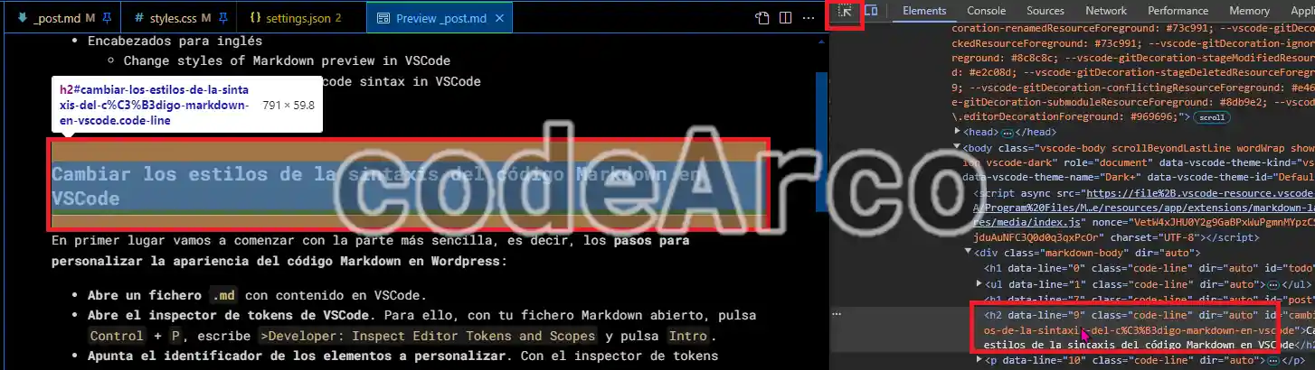 VSCode HTML inspector for Markdown