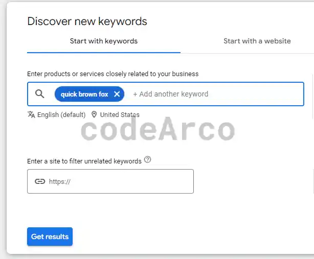 Google Ads keyword planner