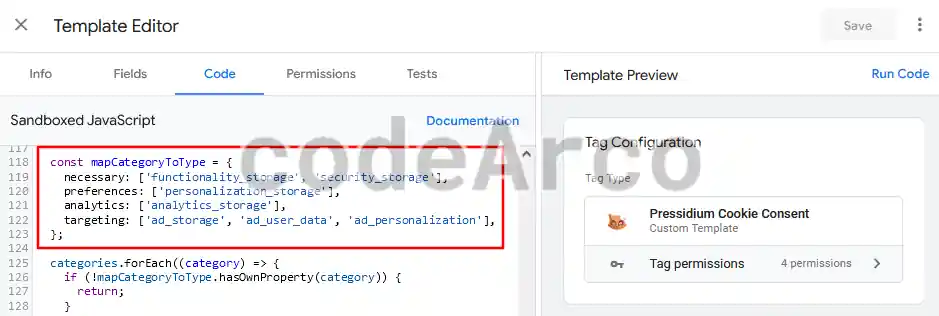 Categories and consent parameters WordPress plugin