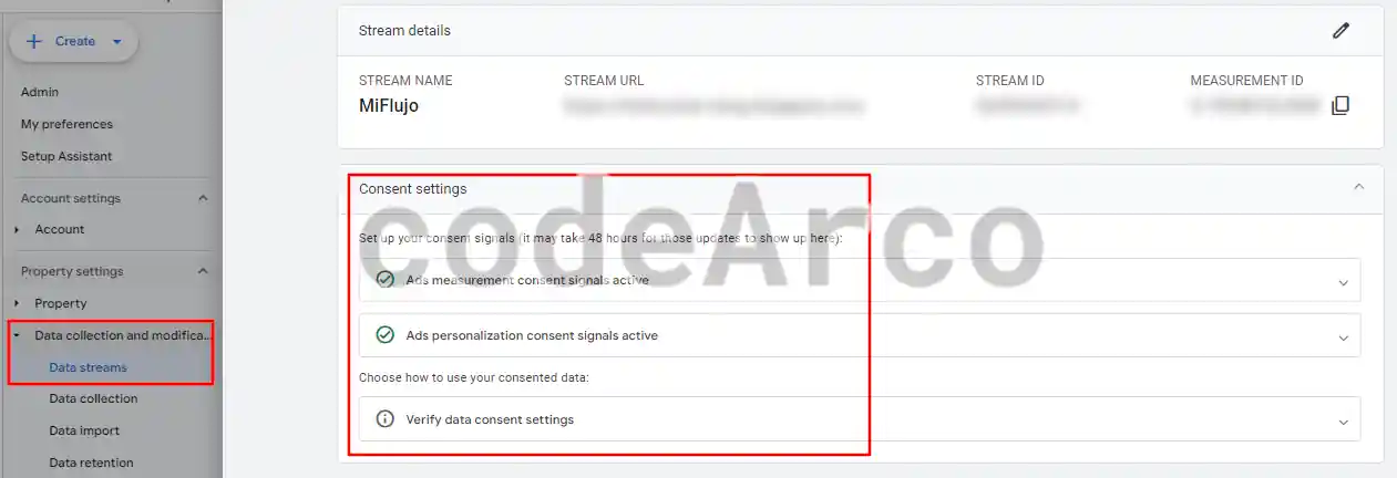 Configure of consent in Google Analytics 4 GA4
