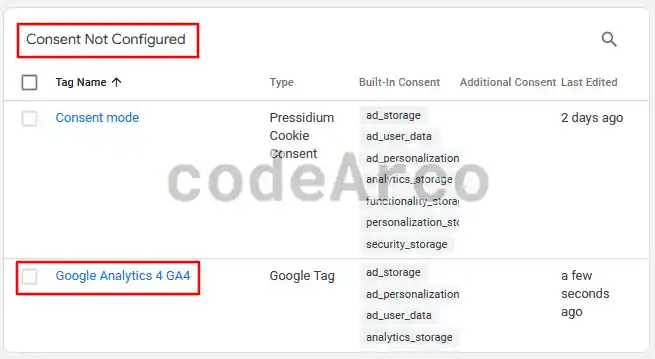Google Tag Manager consent not configured
