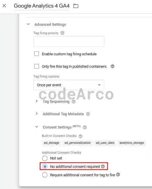 Google Tag Manager consent settings