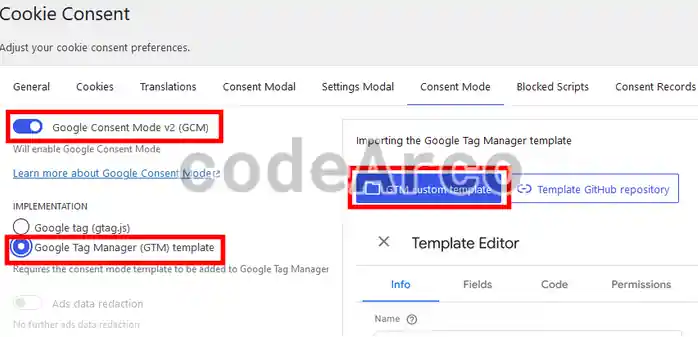 Wordpress plugin consent mode V2 section consent mode