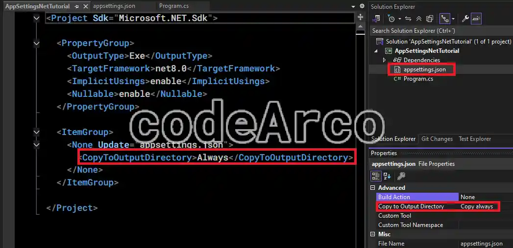 Configuring appsettings json properties