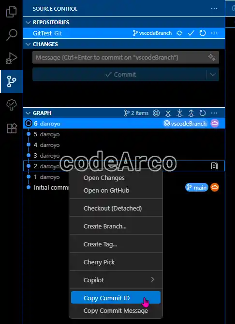 Get commit id through VSCode