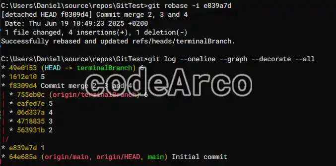 Merging commits on a local branch with Git