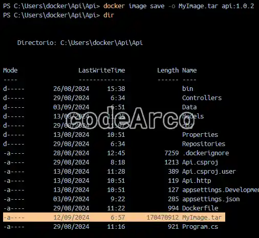 Docker image save example to export images