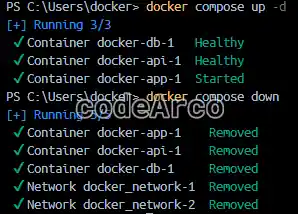 Example docker compose up and down