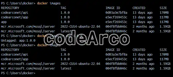Example of a docker image rm command to delete images