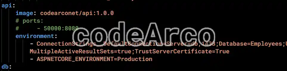 Example of configuration variables and ports in docker-compose yml