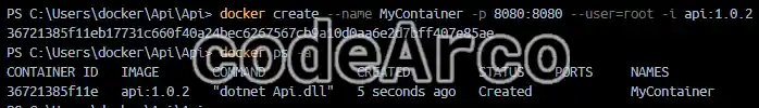 Example of the docker create command to create containers
