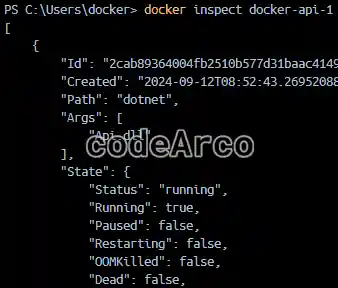 Example of the docker inspect command in a container