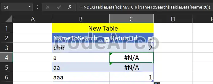 Advanced example of searching for values ​​in columns