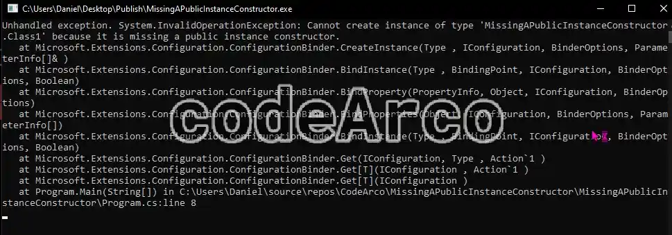 Error because it is missing a public instance constructor