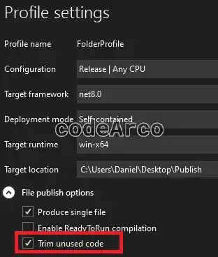 Trim unused code in c sharp