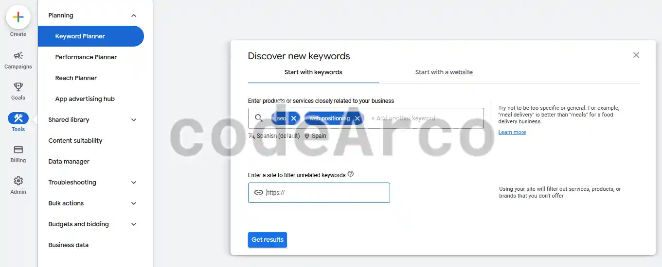 Google Ads keyword planner