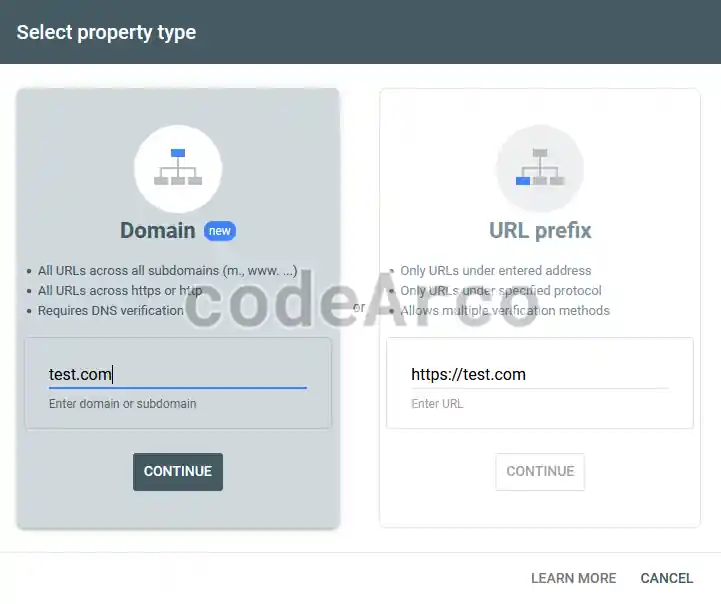Google Search Console property type