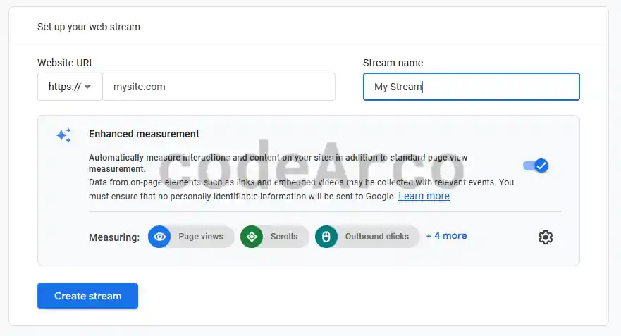 Google Analytics 4 GA4 create web stream