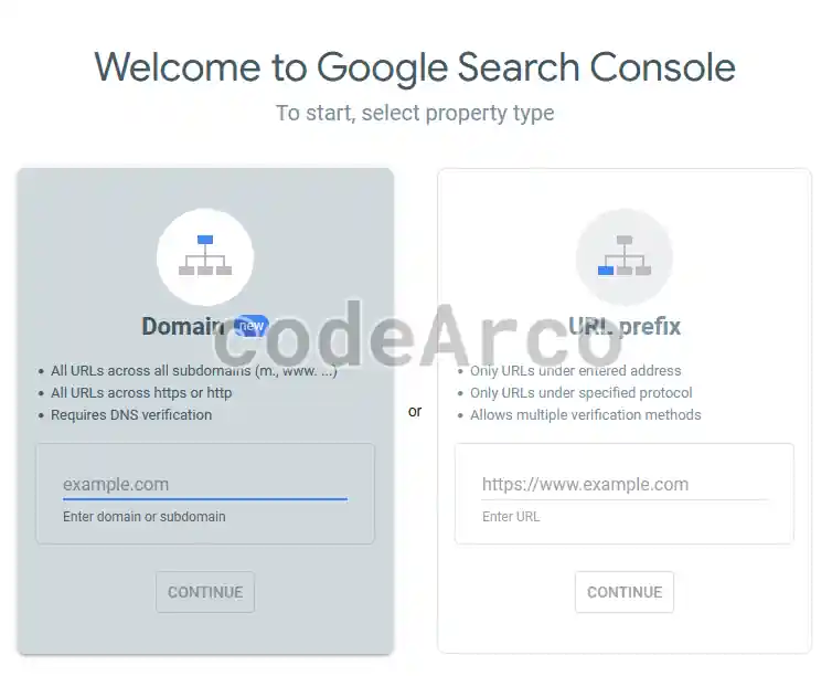 Google Search Console create property