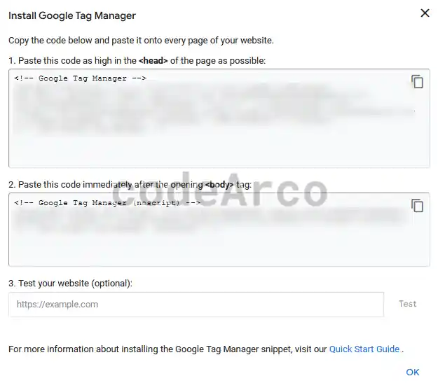 Instructions to install Google Tag Manager
