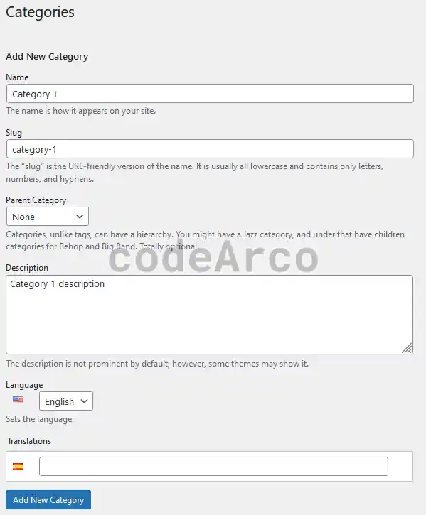 Wordpress translate a new category or tag
