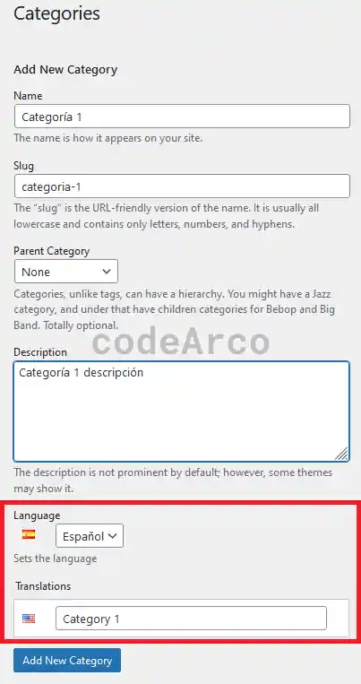 Wordpress translation settings for category or tag