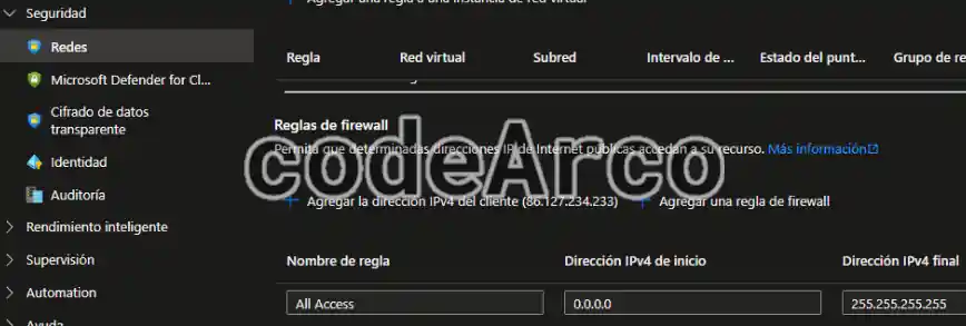 Allow public access to SQL Server database