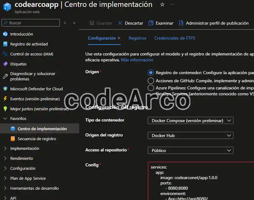 Configuration to deploy docker-compose yml in AppServices