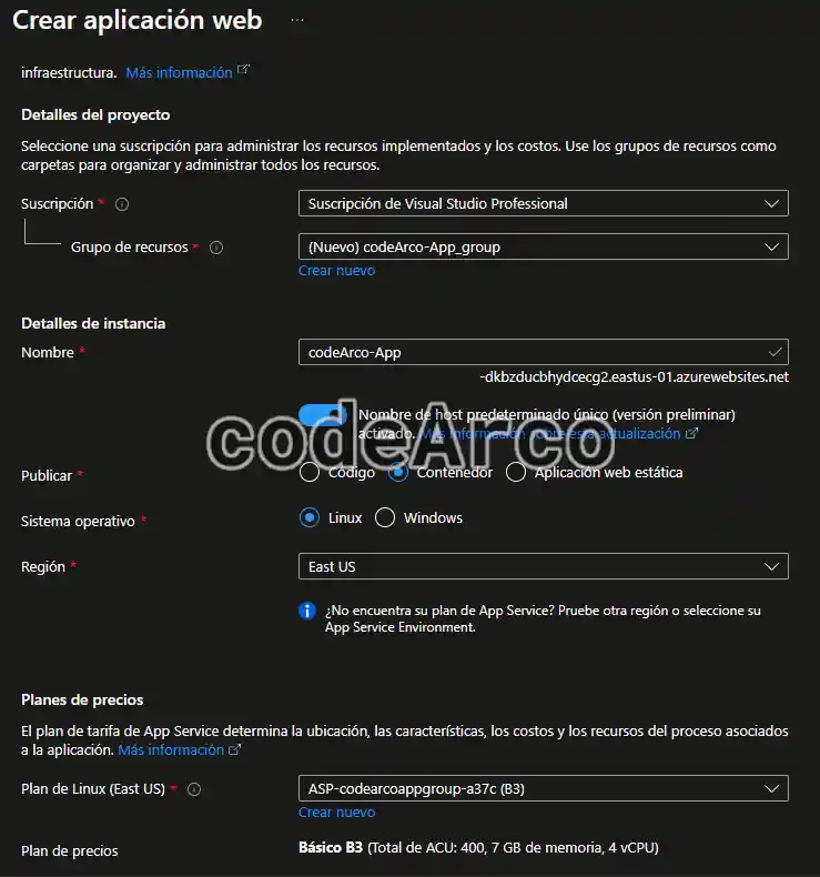 Create AppService in Azure to deploy containers