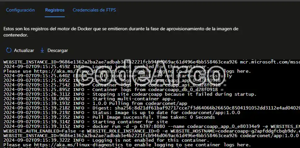 Logs in AppService for containers with docker-compose yml