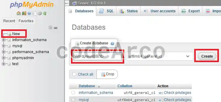 Create a MySQL database to install WordPress