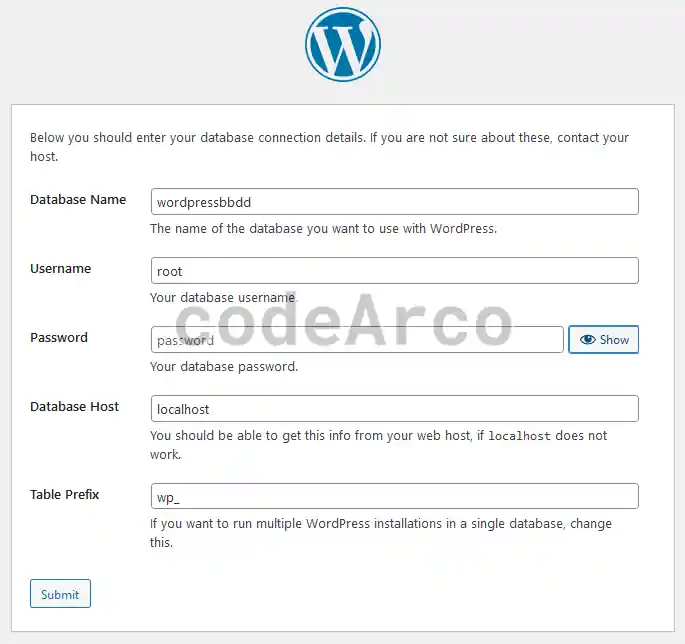 Local WordPress database configuration