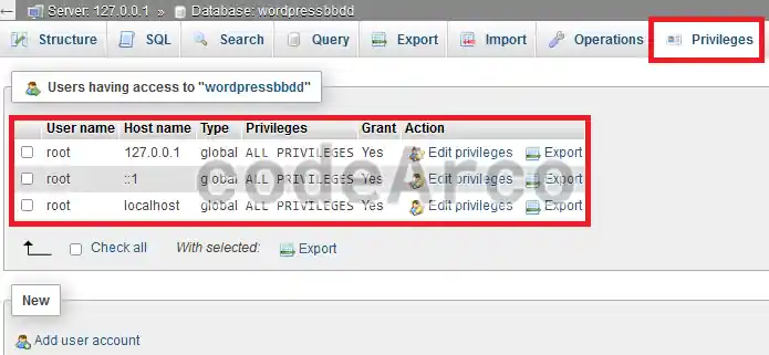 MySQL and WordPress administrator user