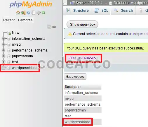 Test MySQL database for WordPress