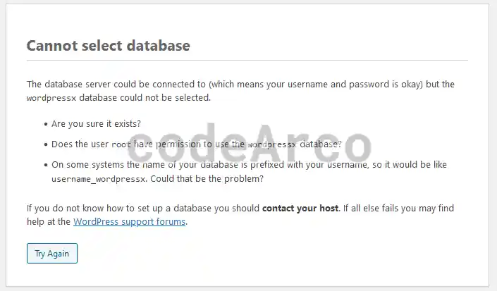 Wordpress cannot select database