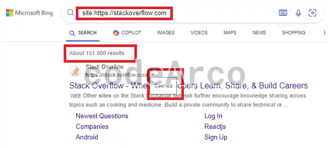 What we have indexed in Bing and its cache