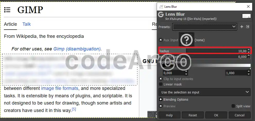 Adjust Gimp blur