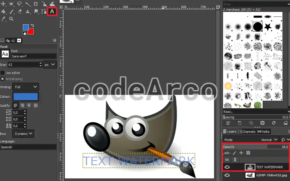 Gimp text watermark