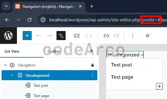 Get WordPress navigation menu postid