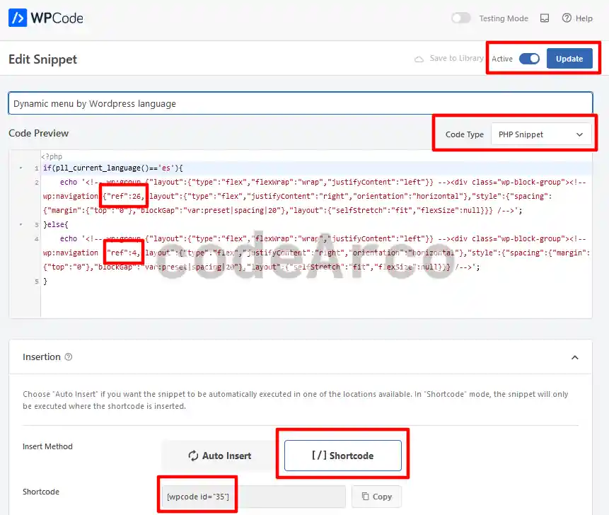 PHP function for dynamic menu by WordPress language