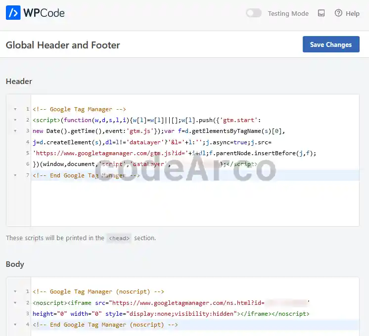WPCode plugin to insert Google Tag Manager tag