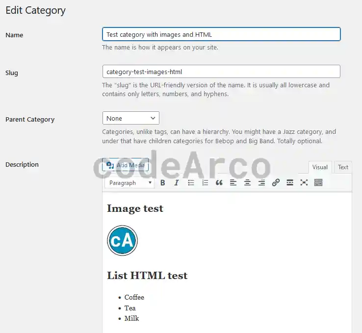 Category description with images and HTML with Yoast