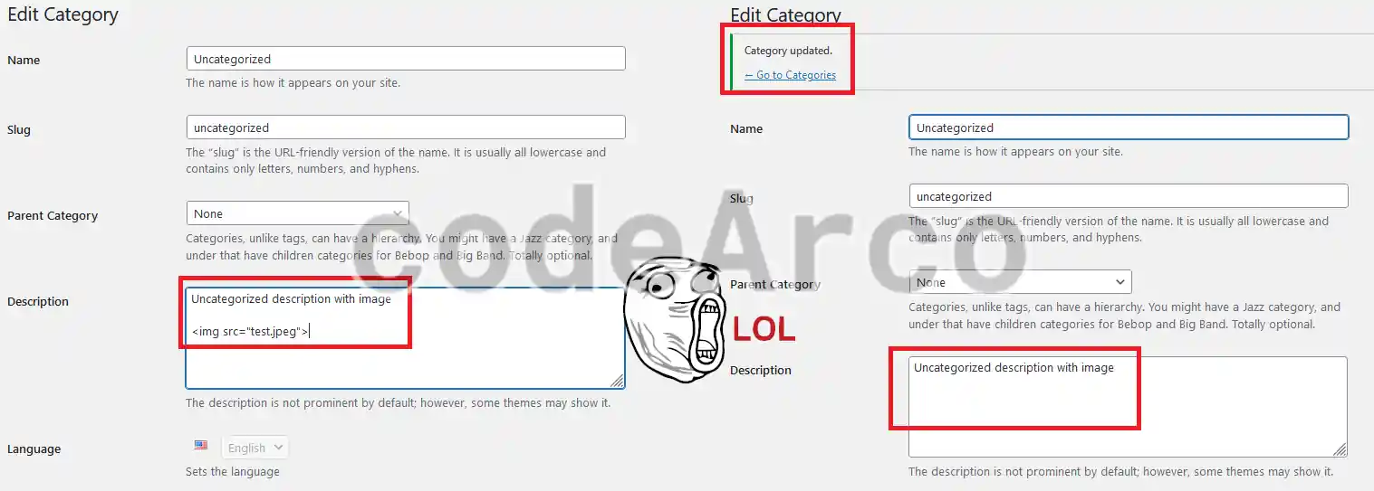 Images and HTML in WordPress categories and taxonomies disappear