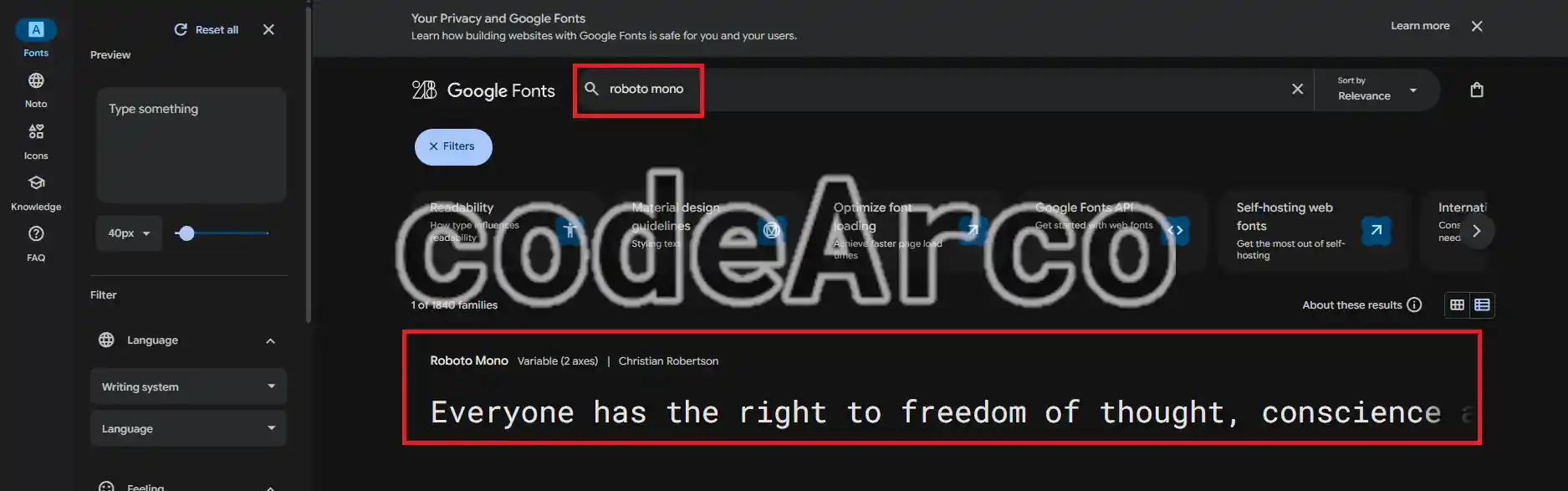Search for letter styles in Google Fonts