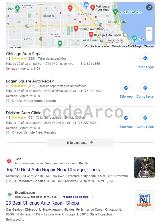 Local SEO example on Google